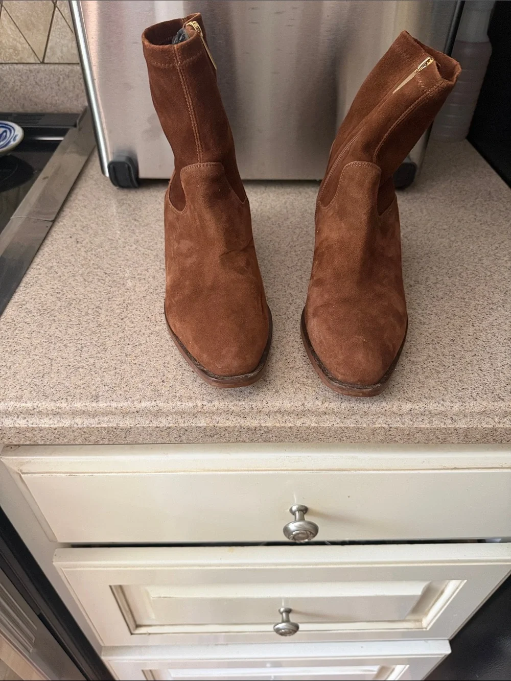Aquatalia Fallon Chestnut suede Brown Suede Zip Ankle Boots 8.5